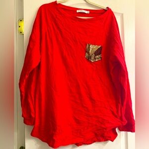 Chic Soul Red Christmas Holiday Sequin Curved Hem Slouchy Dolman Tunic - size 1x
